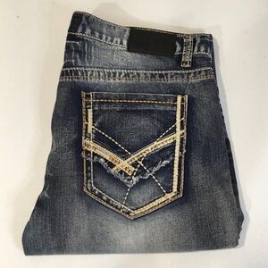 True Luck Jeans Mens 38x32 Blue Straight Leg Faded Denim Western Cowboy